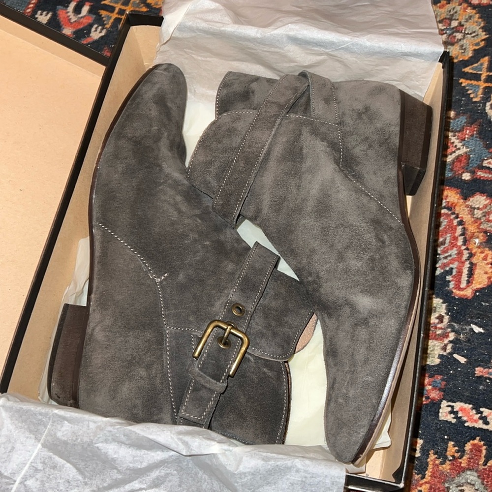 Suede Ankle Boots with Buckle